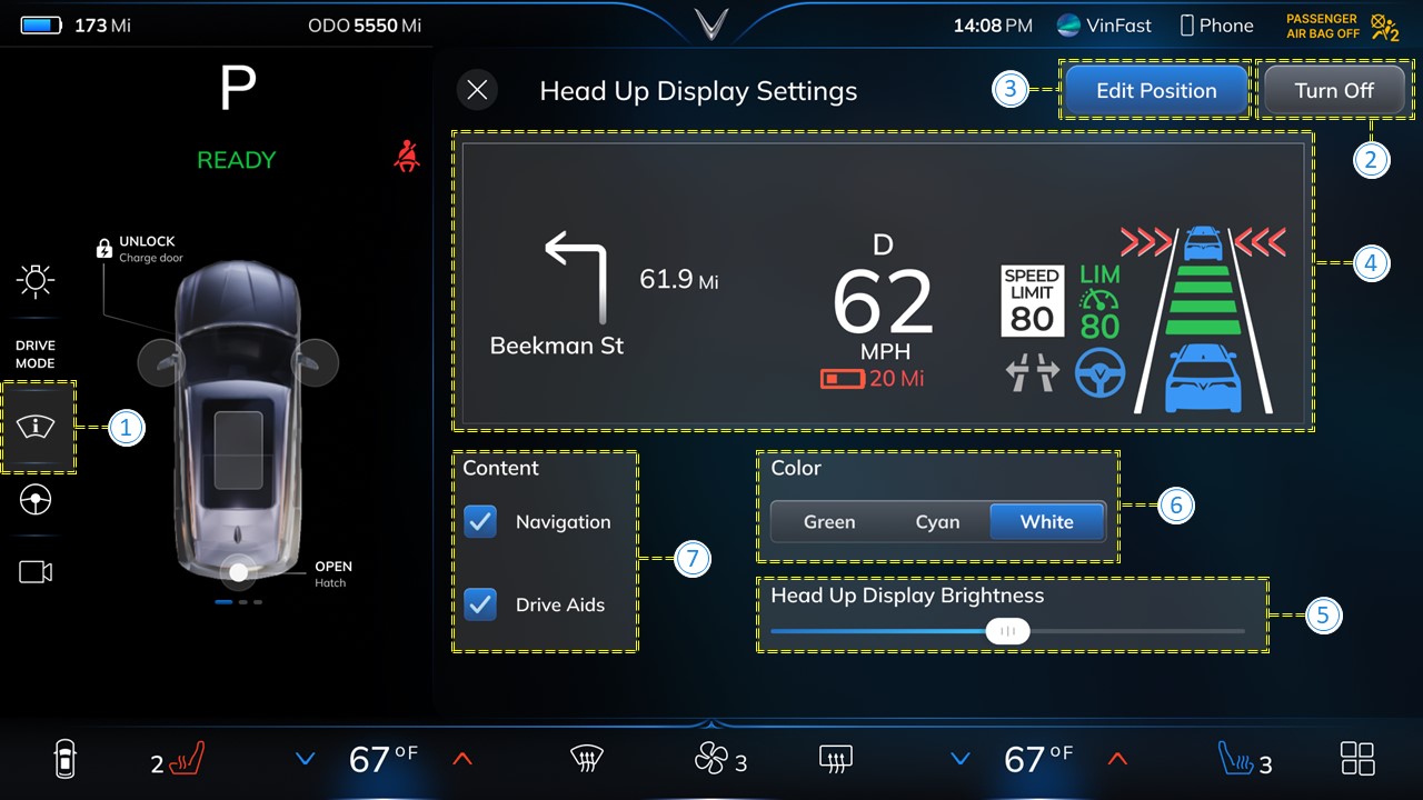 Head Up Display in Vinfast Features