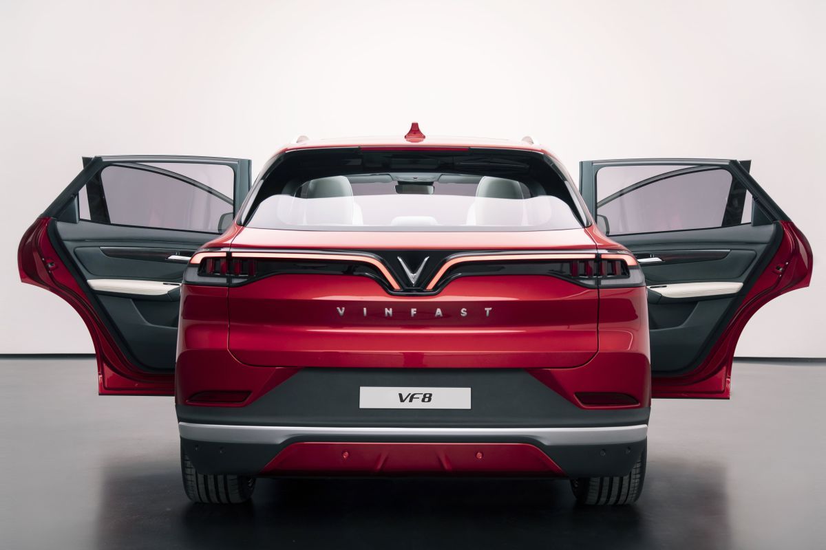 Rear View of the VinFast VF8 with the doors open