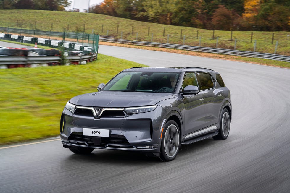 2025 VinFast VF9 Front Side View in Motion on the Road