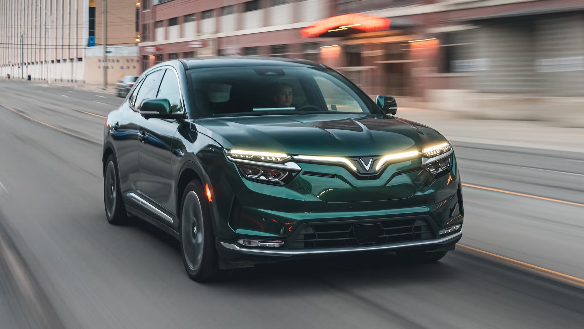 VinFast V8 driving on a city street