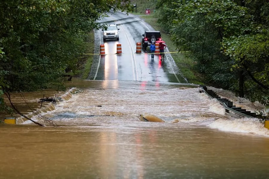 road washed away by a flood